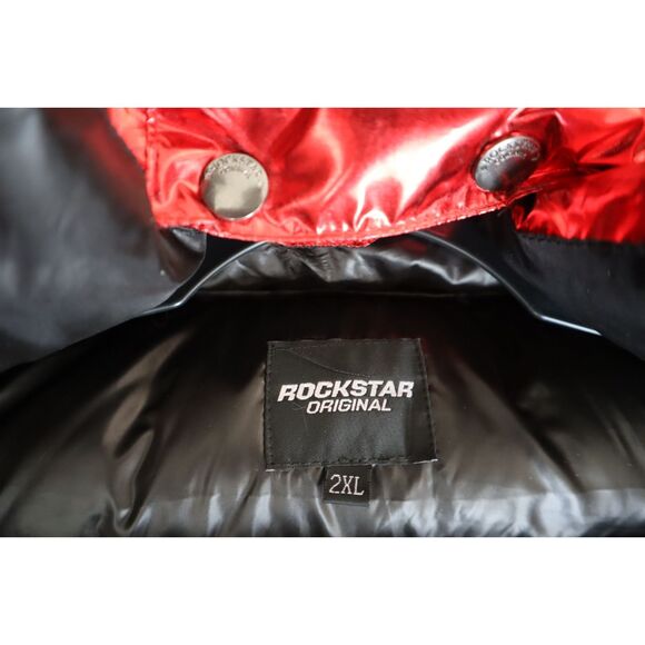 Rockstar Original Men's Sz 2XL Metallic Red Alasia Hooded Puffer Jacket - Picture 3 of 16
